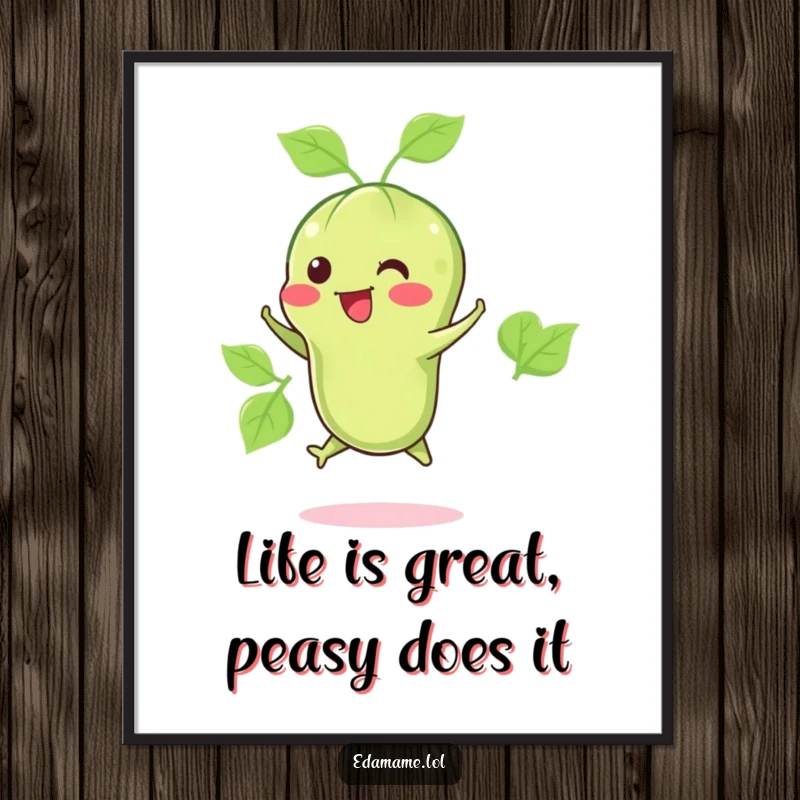Funny Free Printable Wall Art: A happy edamame pod does a little jump, bringing a sense of energetic fun to your decor.