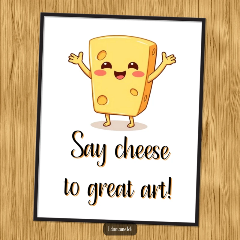 Funny Free Printable Wall Art: A cheerful cheese slice with arms performing an energetic, silly jig, bringing joy to any room.