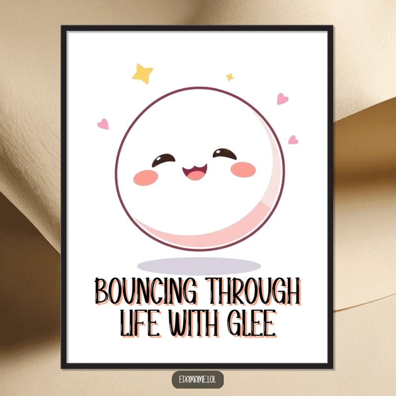 Funny Free Printable Wall Art: A super happy mochi ball bounces with uncontrollable glee, bringing cheer to your space.