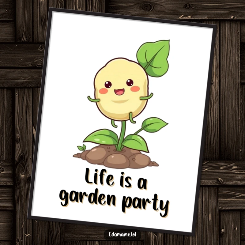 Funny Free Printable wall art of a happy pod with tiny legs hopping on a plant, adding whimsical charm.