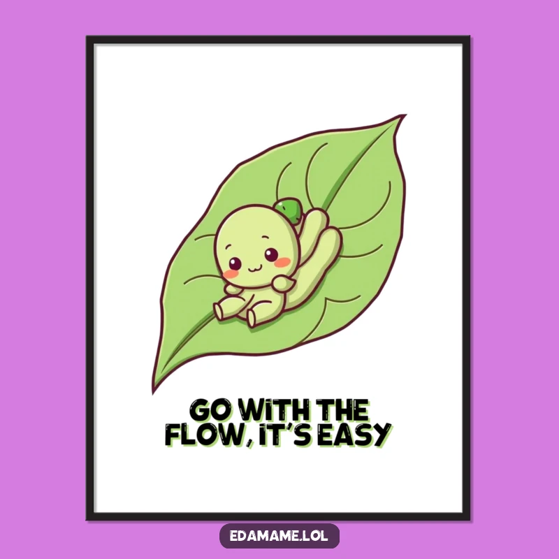 Funny Free Printable Wall Art: Edamame Sliding Down Leaf, Quirky Downloadable Decor