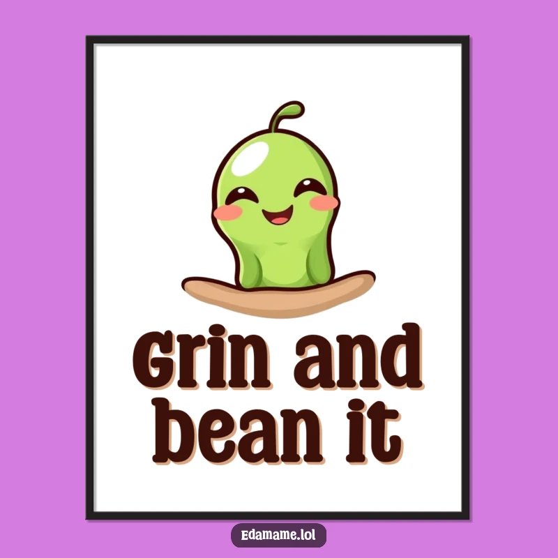 Funny Free Printable Grinning Edamame Wall Art: Humorous Downloadable Decor
