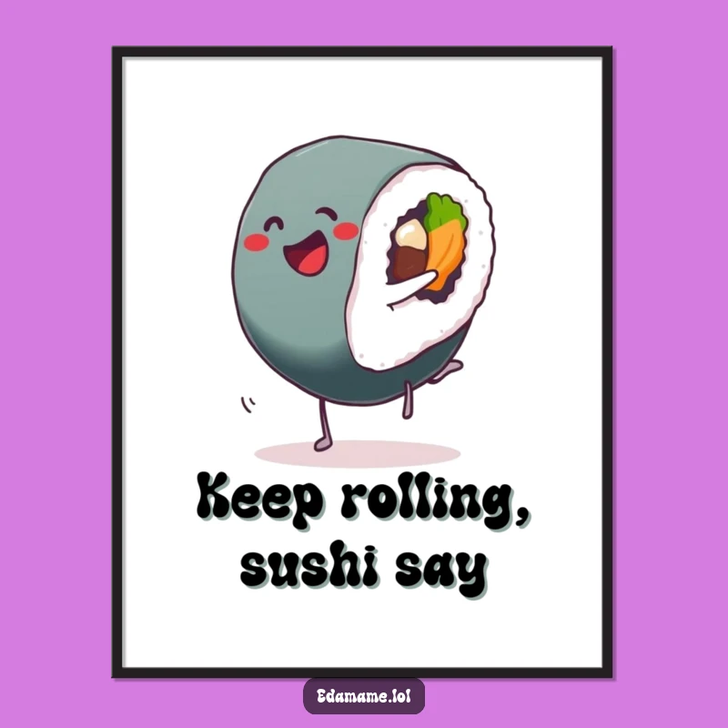 Free Printable Wall Art: Sushi Roll Cartwheel Funny Downloadable Decor for Foodies