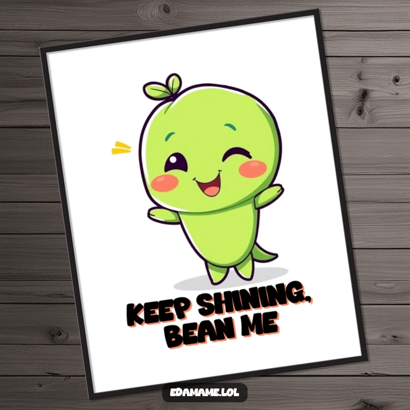 Funny Free Printable Wall Art: A delighted edamame bean character giving a playful wink, adding a touch of cheeky fun.