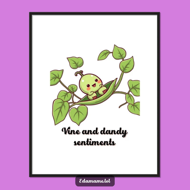 Free Printable Wall Art: Funny Pea Pod sliding down vine art, hilarious downloadable home decor gift.