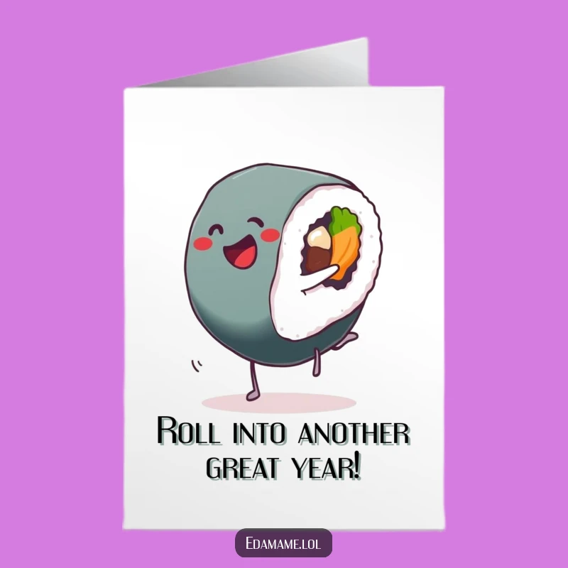Free Printable Birthday Card: Sushi Roll Cartwheel Funny Downloadable Gift for Food Lovers
