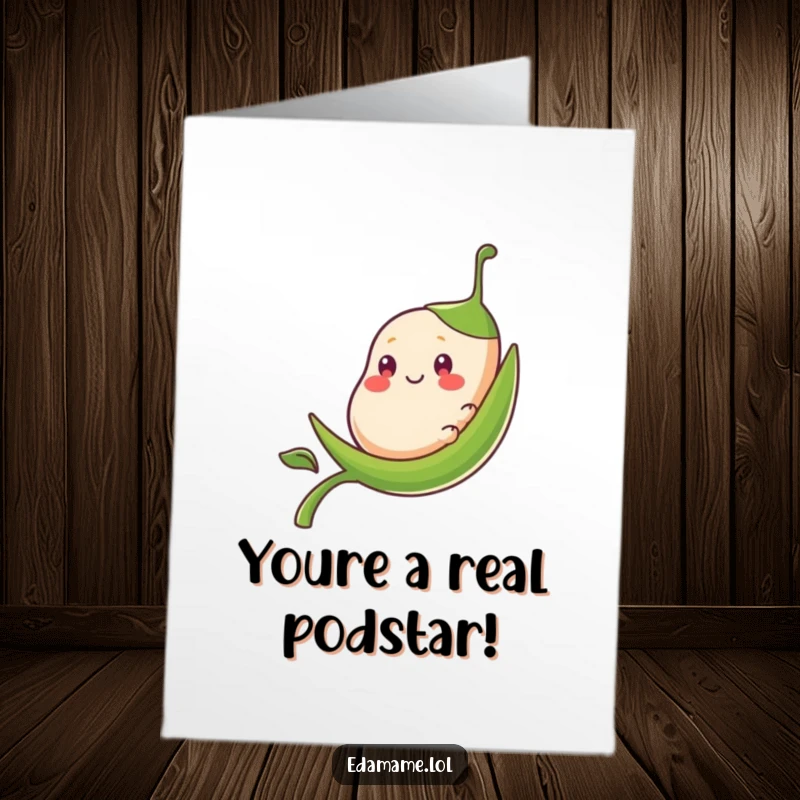 Funny Free Printable Congratulations Card: A happy bean pod character gracefully sliding down a stalk, celebrating a win.