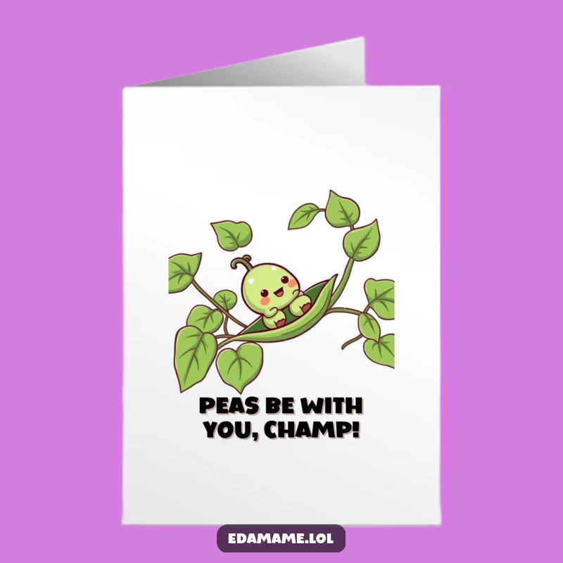 Free Printable Congrats Card: A Happy Pea Pod slides down a vine printable greeting card, perfect funny downloadable gift.