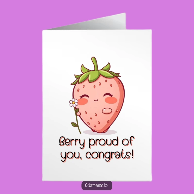 Free Printable Congrats Card: Blushing Strawberry - Cute & Funny Downloadable Gift for Success
