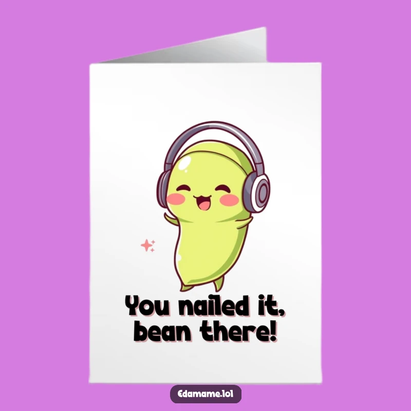 Free Printable Congrats Card: Edamame Bean Head Bobbing in Celebration - Funny Downloadable Gift