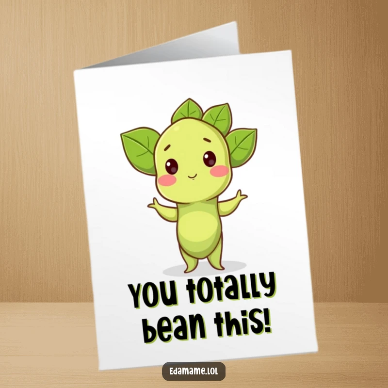 Funny Free Printable Congrats Card: A small edamame sprout stands tall, striking a proud and confident pose.