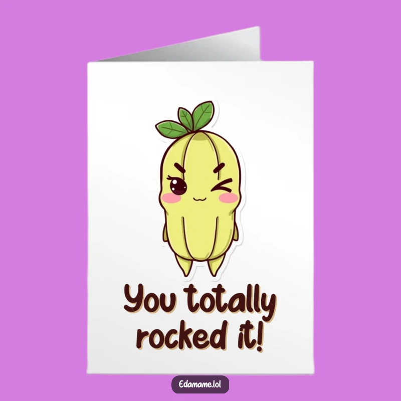 Free Printable Congrats Card: Winking Edamame printable greeting card, ideal funny downloadable gift for achievements.