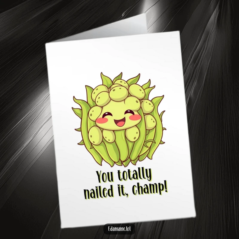 Funny Free Printable Congratulations Card with a bunch of happy edamame beans wiggling energetically to celebrate success.