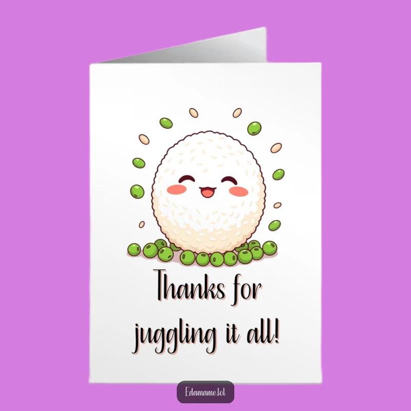 Free Printable Thank You Card: Juggling Rice Ball - Whimsical & Funny Downloadable Gift