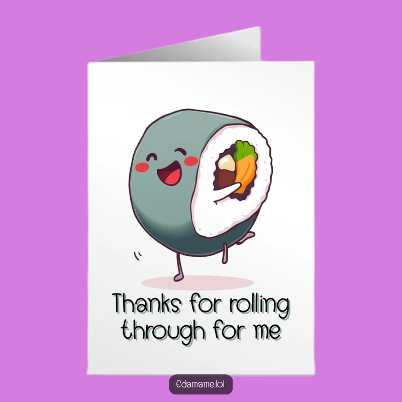 Free Printable Thank You Card: Sushi Cartwheel Funny Downloadable Gift Idea