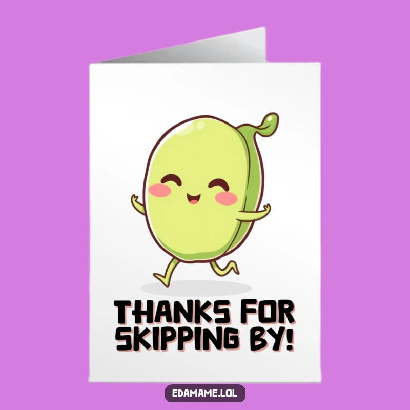 Free Printable Thank You Card: Smiling Edamame Pod, Skipping Downloadable Gift