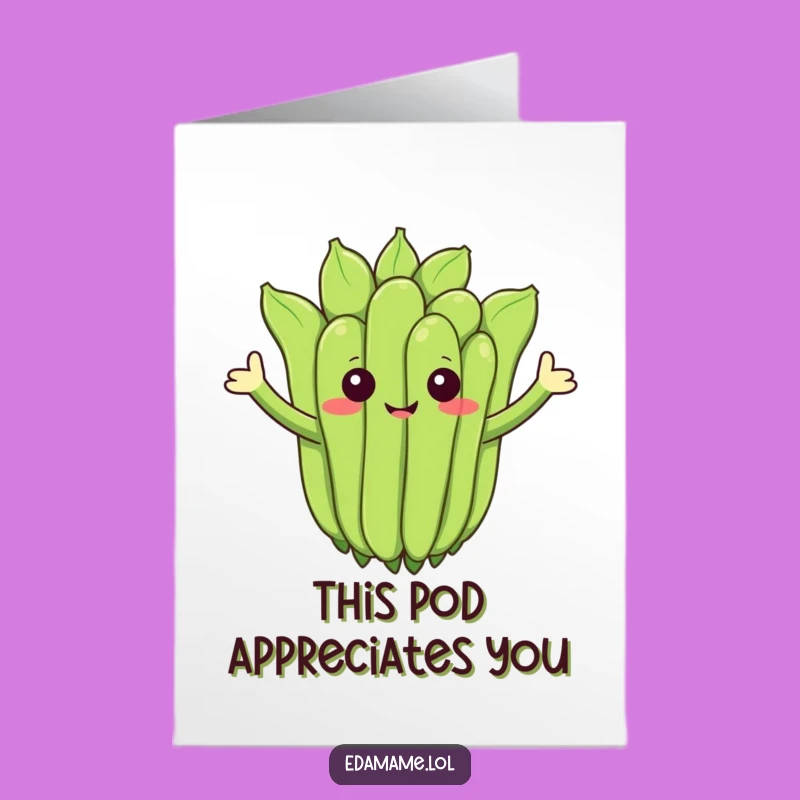Free Printable Thank You Card: Waving Edamame Cluster Funny Downloadable Greeting