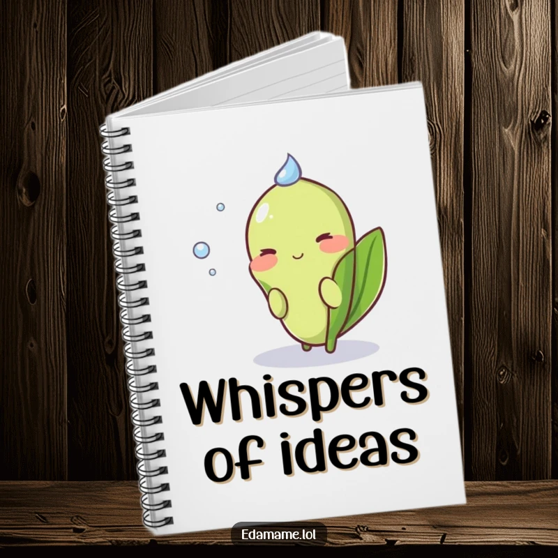 Funny Shy Edamame Notebook with a blushing pod cover, ideal for journaling and sweet note-taking.