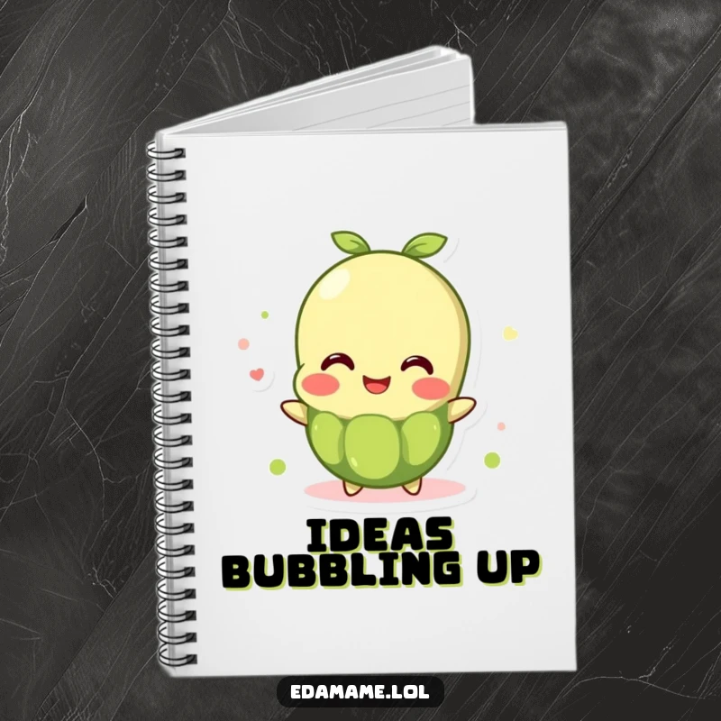 Funny Notebook: Featuring an edamame bean character overflowing with joy, ideal for jotting down happy thoughts and positive ideas.
