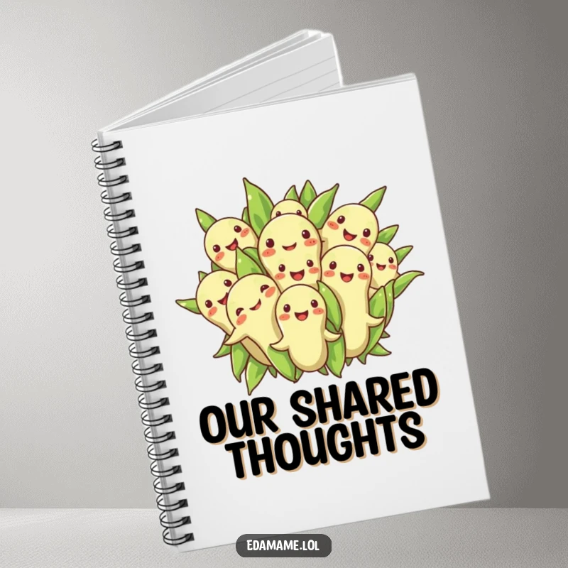 Funny notebook featuring a group of edamame beans in a cheerful huddle, providing a space for collective thoughts.