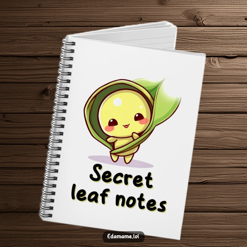 Funny Notebook: Featuring a playful edamame pod character peeking from behind a leaf, ideal for jotting down cute ideas.