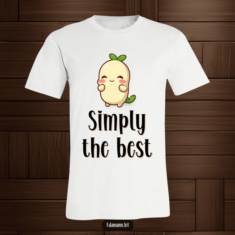 Funny smiling edamame bean doing a respectful bow on a t-shirt. Chic and humorous apparel, ideal funny gift for the courteous.