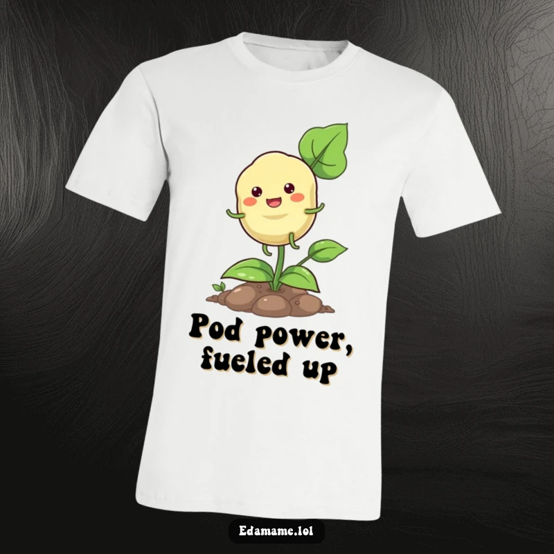Funny pod hopping t-shirt featuring a happy plant character with tiny legs, gleefully bouncing on a plant.