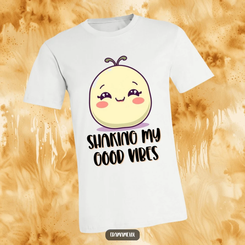 Funny t-shirt of a happy bean pod with wide eyes wiggling gleefully, ideal for humor lovers.