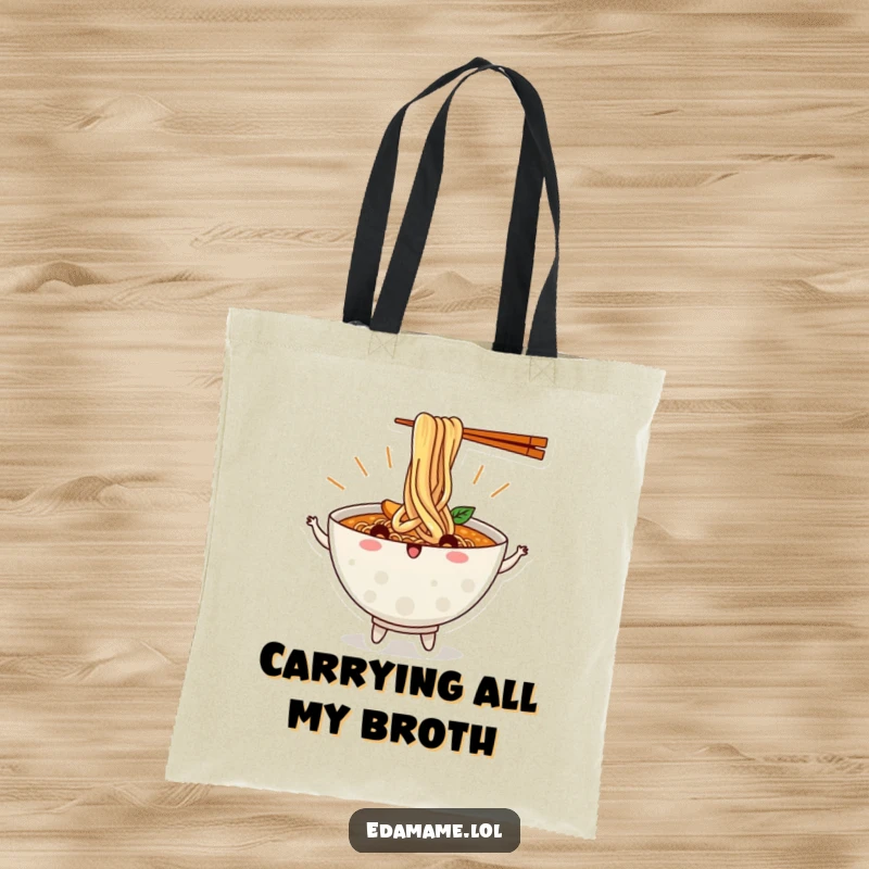 Funny Ramen Bowl Tote Bag adorned with Dancing Noodles, a Comical Accessory for Daily Use