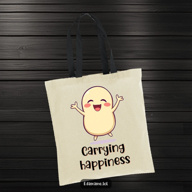 Funny Tote Bag: A laughing bean pod jumps for joy, perfect for carrying happy essentials humorously.