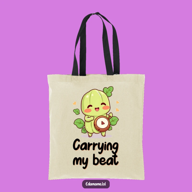 Funny Happy Edamame Drummer Tote Bag - Joyful Rhythms Carryall for Music Lovers