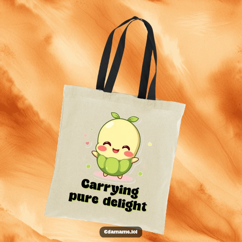 Funny Tote Bag: An edamame bean character overflows with joy, perfect for carrying daily items with a cheerful, bubbly attitude.
