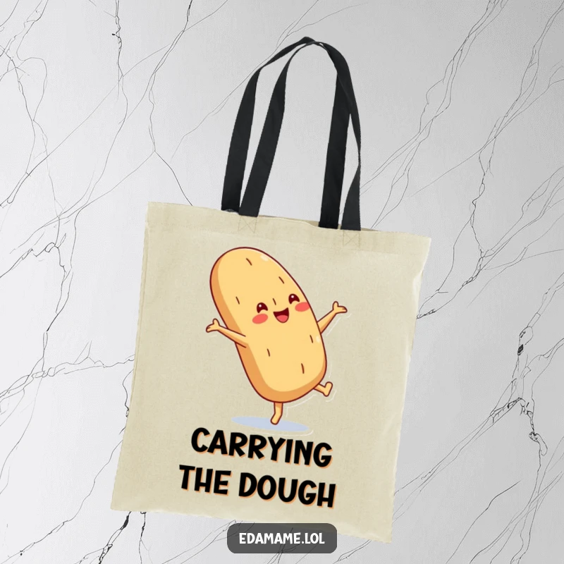 Funny Baguette Tote Bag with a crusty smile doing a cartwheel, a cheerful and practical accessory for bread enthusiasts.