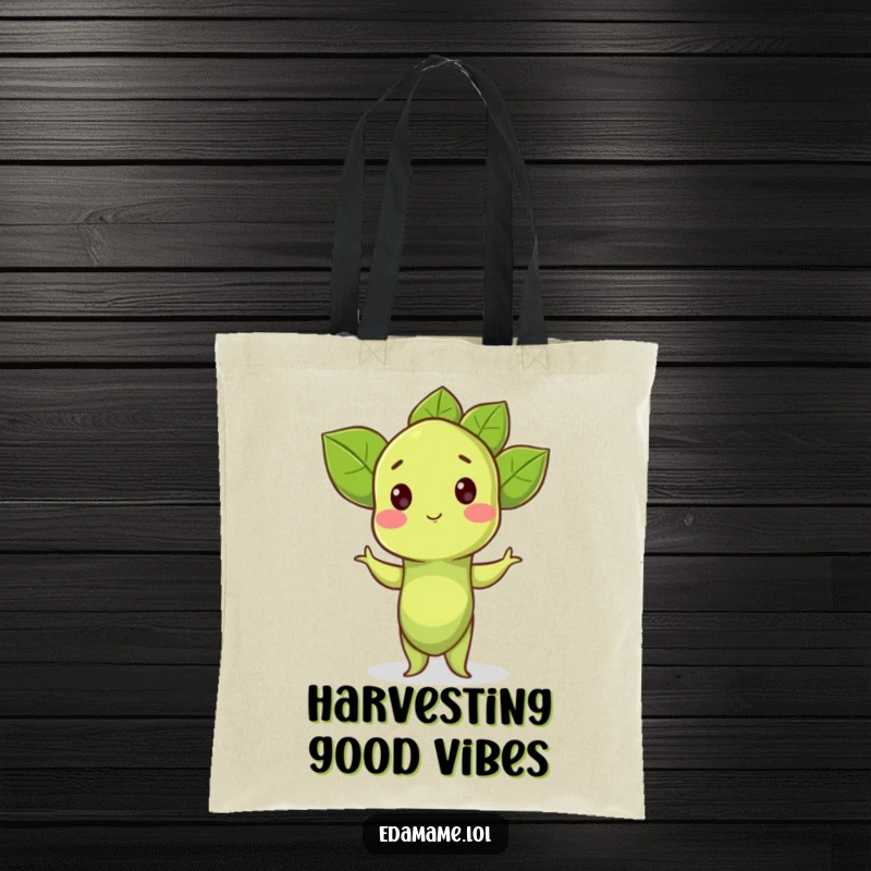 Funny Tote Bag: A proud edamame sprout strikes a pose, perfect for carrying green goods humorously.