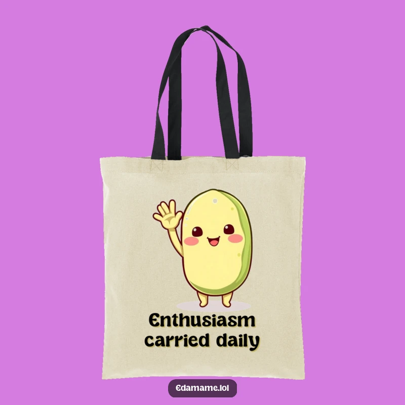 Funny Edamame Waving Tote Bag: Carry Greetings with Whimsical Fun
